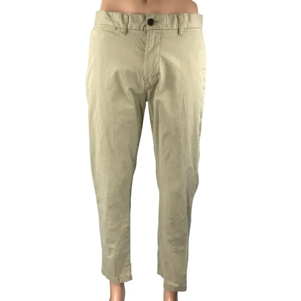 Tommy Hilfiger Men's Beige Straight Leg Mid Rise Chino Trousers Dress Pants 32